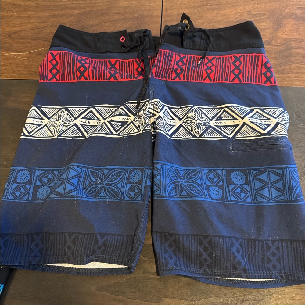 Nautical Patterned Men's Swim Shorts - Red and Blue